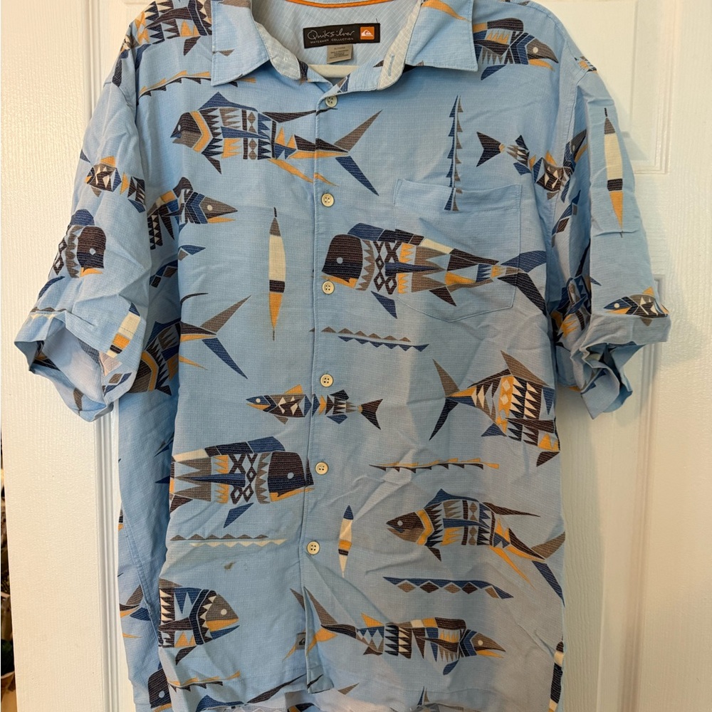 Quiksilver Waterman Blue Fish Print Men's Shirt
